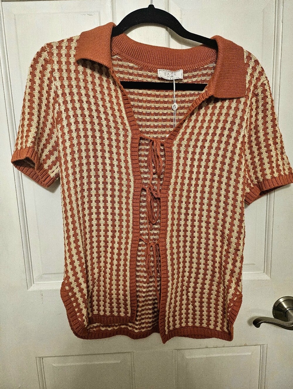 Sage The Label Through The Canyons Knit Tie Front Orange Creamsicle Sweater Top